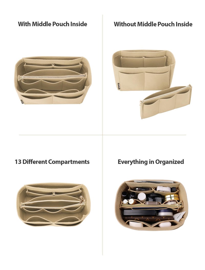OMYSTYLE Slender Large Beige 13.7""  3.6""  5.9"" Meid Purse Organizer Insert for Handbags, Felt Bag Organizer for Tote & Purse, Tote Bag Organizer Insert with 5 Size - Image 3